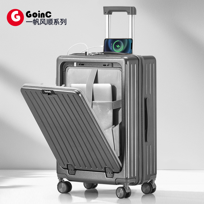 Maleta de apertura delantera para mujeres 2024 nuevo maleta de tracción multifuncional extensible 20 pulgadas maleta de embarque para hombres