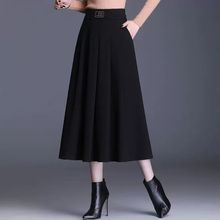 黑色半身裙女春夏秋中长款a字百褶高腰显瘦大摆裙大码遮肚子高档