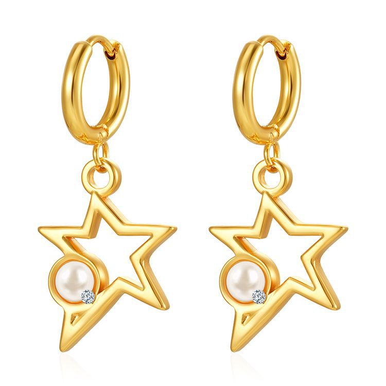 Pendientes colgantes de moda transfronteriza europea y americana, aretes redondos de acero inoxidable de todo fósforo, pendientes simples para mujer de 18K chapados al por mayor