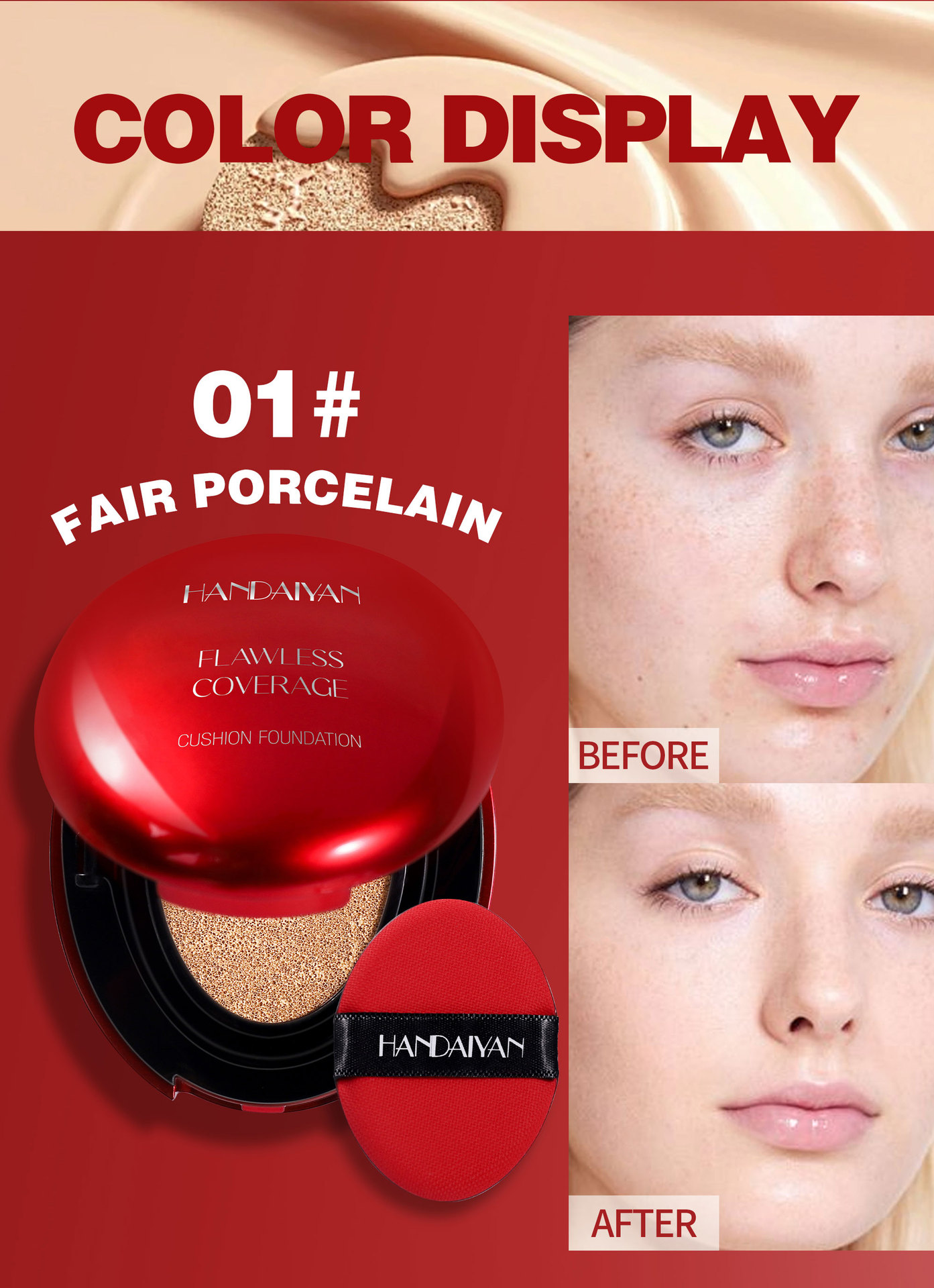 handaiyan 5-color oval red shell cushion Foundation, Clear and natural concealer and Contouring Cross-border Foundation undefined