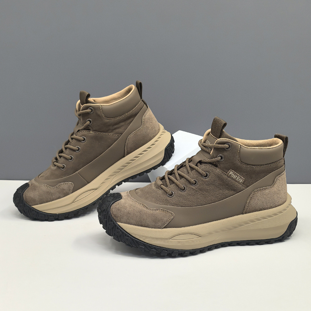 男生头层牛皮高帮休闲鞋男款潮鞋真皮欧洲站百搭小众轻奢高帮鞋男