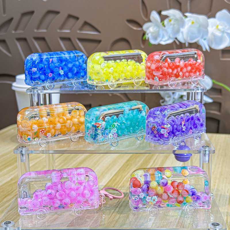 Bubble Bead Coche clásico Aceite de arena que fluye Decoración de botella Llavero acrílico Accesorios Bolsa Colgante Regalo pequeño al por mayor
