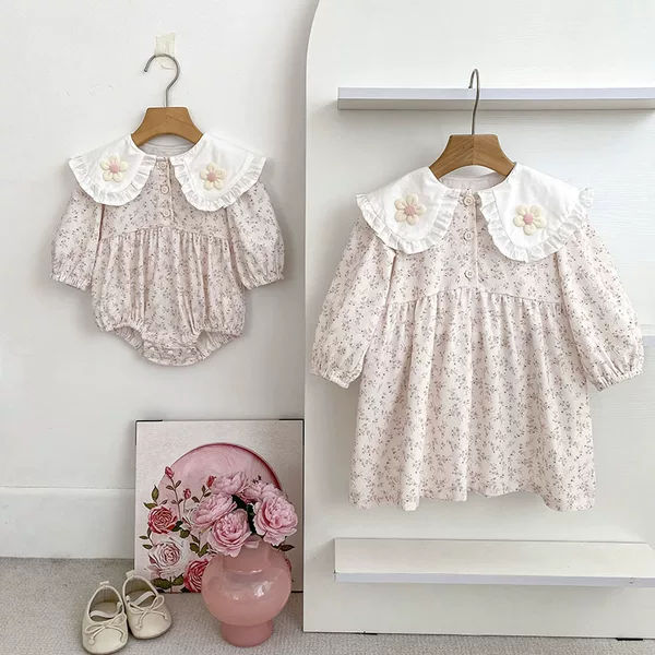 Autumn New Style Girls' Dresses, Infant Clothing, Rompers, Baby Girl Princess Dresses, Onesies, Korean-Style Sister Outfits