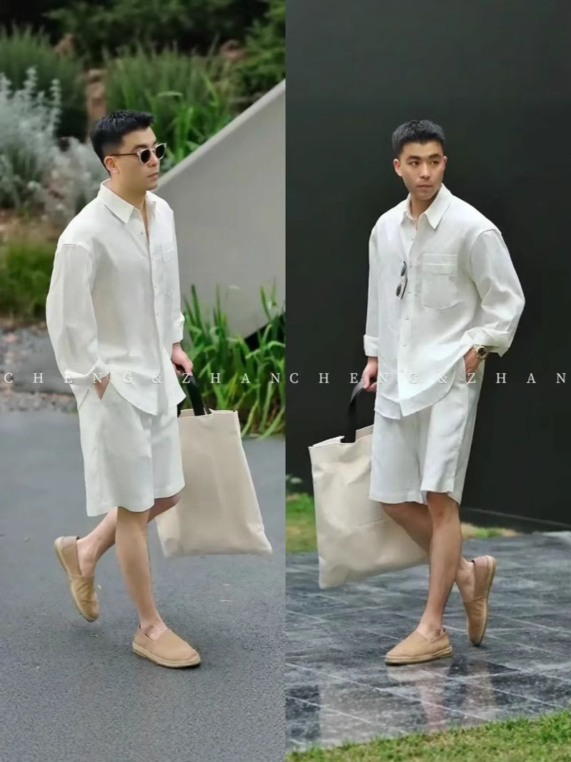 【Streamer Summer Set】2025 Lyocell Linen Shirt and Shorts for Men, Polyester, 24-Hour Delivery