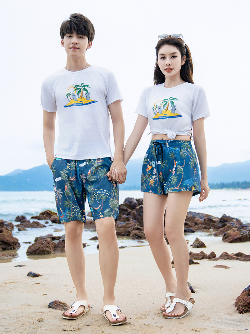 Pantalones de playa para hombres, pantalones grandes, secado rápido, pareja de vacaciones en la playa, pantalones cortos largos de mujer, pantalones de baño de spa.