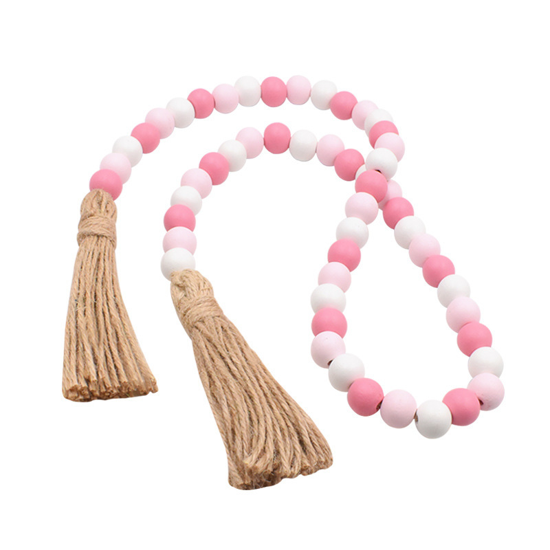 2024 new Valentine's Day hemp rope tassel beaded sweet wind candy color wooden beads string DIY home decoration pendant