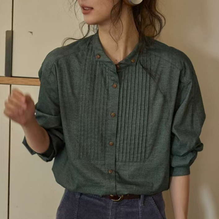 Solighte French Retro Wing-Collar Striped Long-Sleeve Shirt for Women, Autumn 2026 New Style, Slim-Fit Collared Shirt Solighte French Retro Wing-Collar Striped Long-Sleeve Shirt for Women, Autumn 2026 New Style, Slim-Fit Collared Shirt