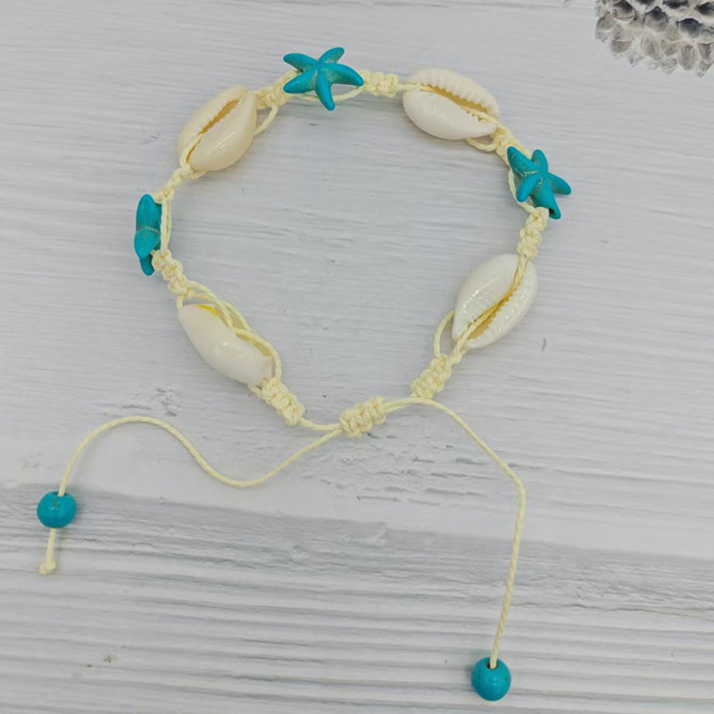Cross-Border European and American Hot-Selling Ocean Style Blue Turquoise Beads Starfish Turtle Natural Shell Conch Hand-Woven Hand and Anklets Cross-Border European and American Hot-Selling Ocean Style Blue Turquoise Beads Starfish Turtle Natural Shell Conch Hand-Woven Hand and Anklets
