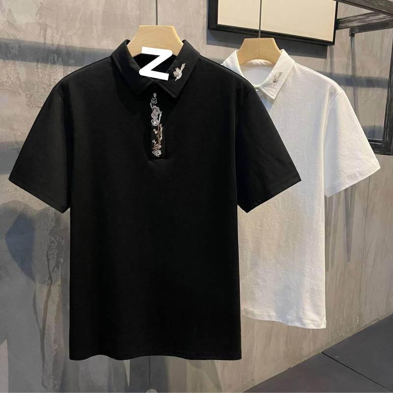 2025 National Wave New Chinese Plum Blossom Bordado solapa POLO Camisa casual de verano nuevo estilo de manga corta para hombres de moda