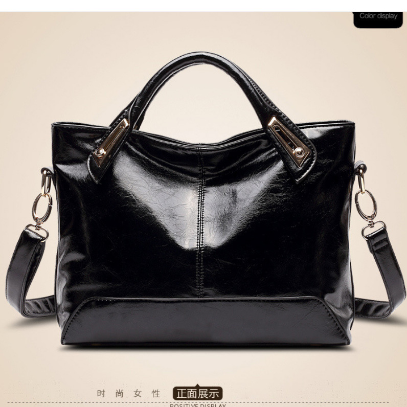 Retro Fashion Women's Bag Oil Leather Gloss Large Capacity Handbag All-match Simple Shoulder Crossbody Bag Wholesale