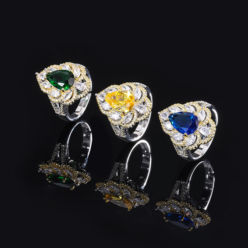 Fashion Water Droplets Copper Inlay Zircon Rings 1 Piece