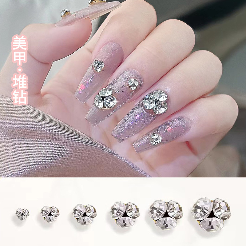 Internet celebrity new style nail drill mini size pile Diamond super shiny transparent rhinestone nail jewelry white pile Diamond tide
