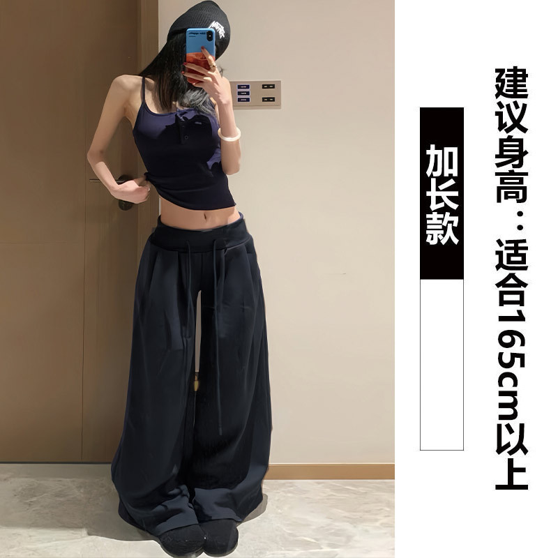 美式军绿色低腰运动裤女秋2025新款直筒卫裤小个子宽松休闲阔腿裤|undefined