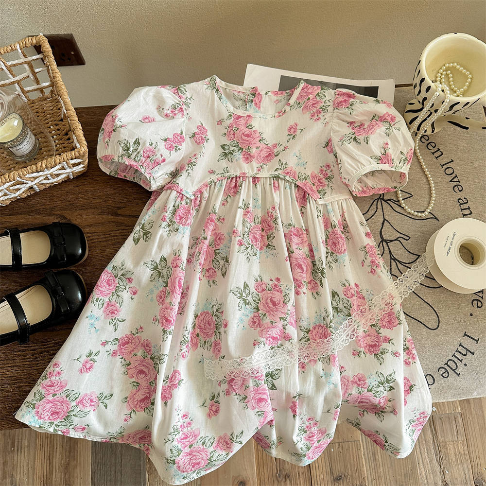 Vestido floral de temperamento de siete niñas con limón salado 25 verano nuevo estilo infantil estilo rural vestido de princesa con mangas abullonadas