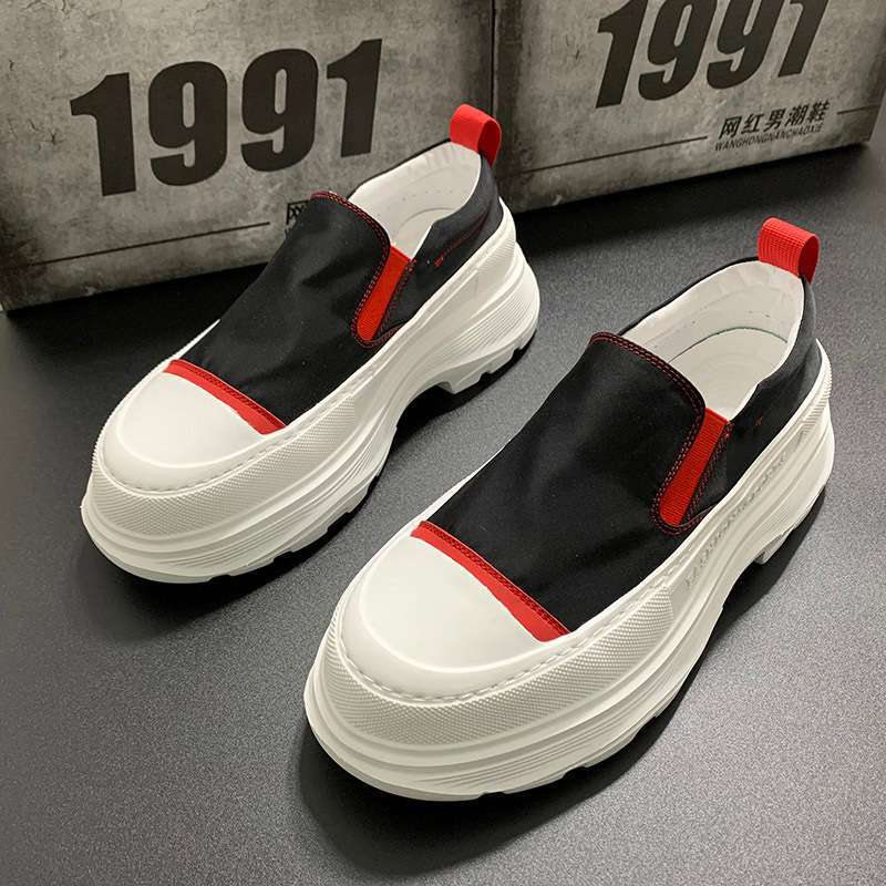 Thick-Soled Slip-On Men's Shoes, Summer Breathable Height-Increasing Shoes, Men's Inner Height-Increasing Low-Top Trendy Cloth Shoes, Men's Korean Style Trendy and Versatile