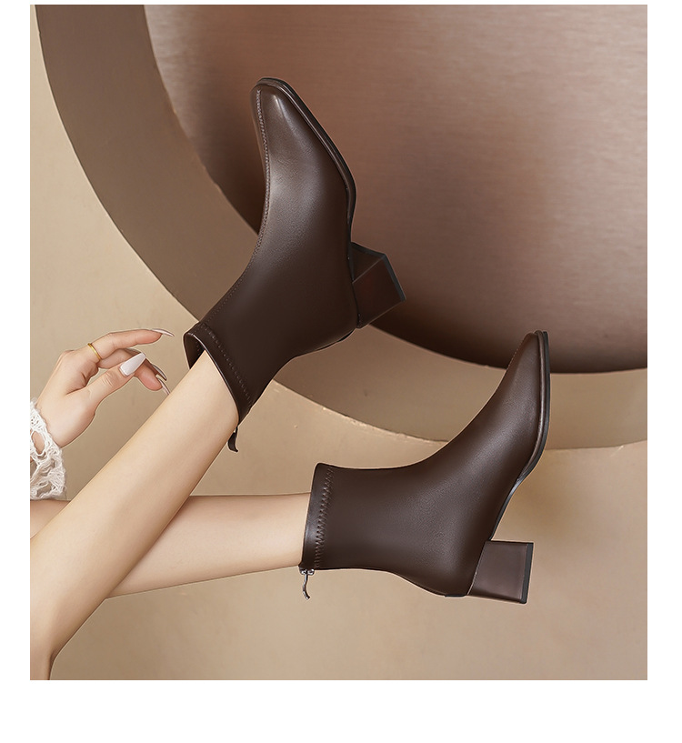 Courtes en cuir véritable pour femmes, nouvelle botte française haute et fine, tête carrée épaisse, printemps et automne 2024_voghion.com