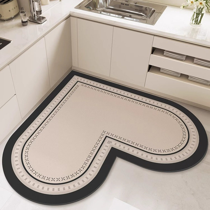Simple Heart-Shaped Style Kitchen Corner Diatomaceous Earth Floor Mat, Water-Absorbent, Oil-Resistant, Dirt-Resistant, Easy-Care Floor Mat, Bathroom Foot Mat