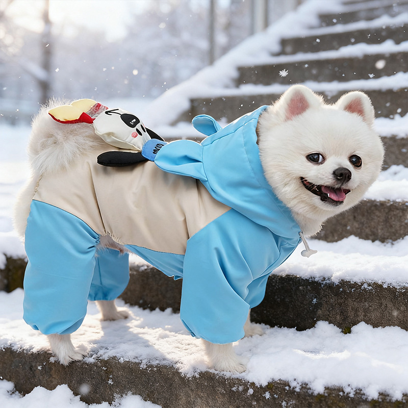 Otoño y invierno, terciopelo grueso impermeable a prueba de viento a prueba de frío, ropa de algodón de asalto, ropa de cuatro patas, artículos para perros y gatos, sin pelo