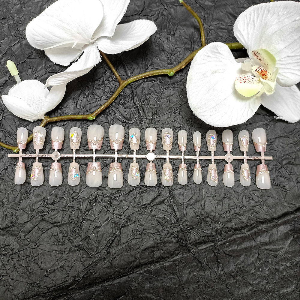 Traje de 30 piezas de uñas postizas 3D, ojos de gato de mariposa, parche de uñas de diamantes, armadura francesa hecha a mano tridimensional