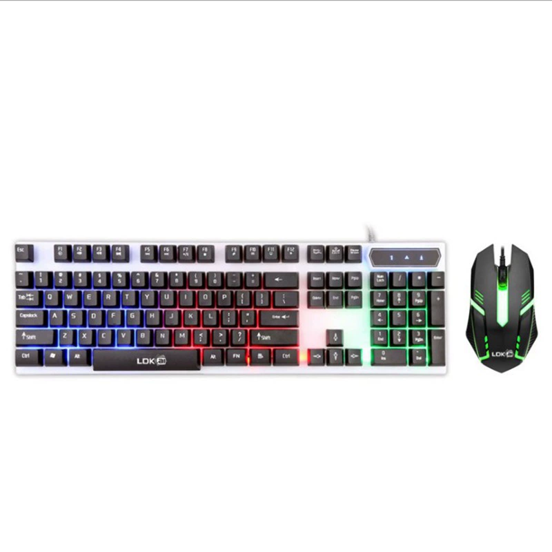 KM320 colorful backlight keyboard and mouse cf game luminous computer mixed light LED white wired office