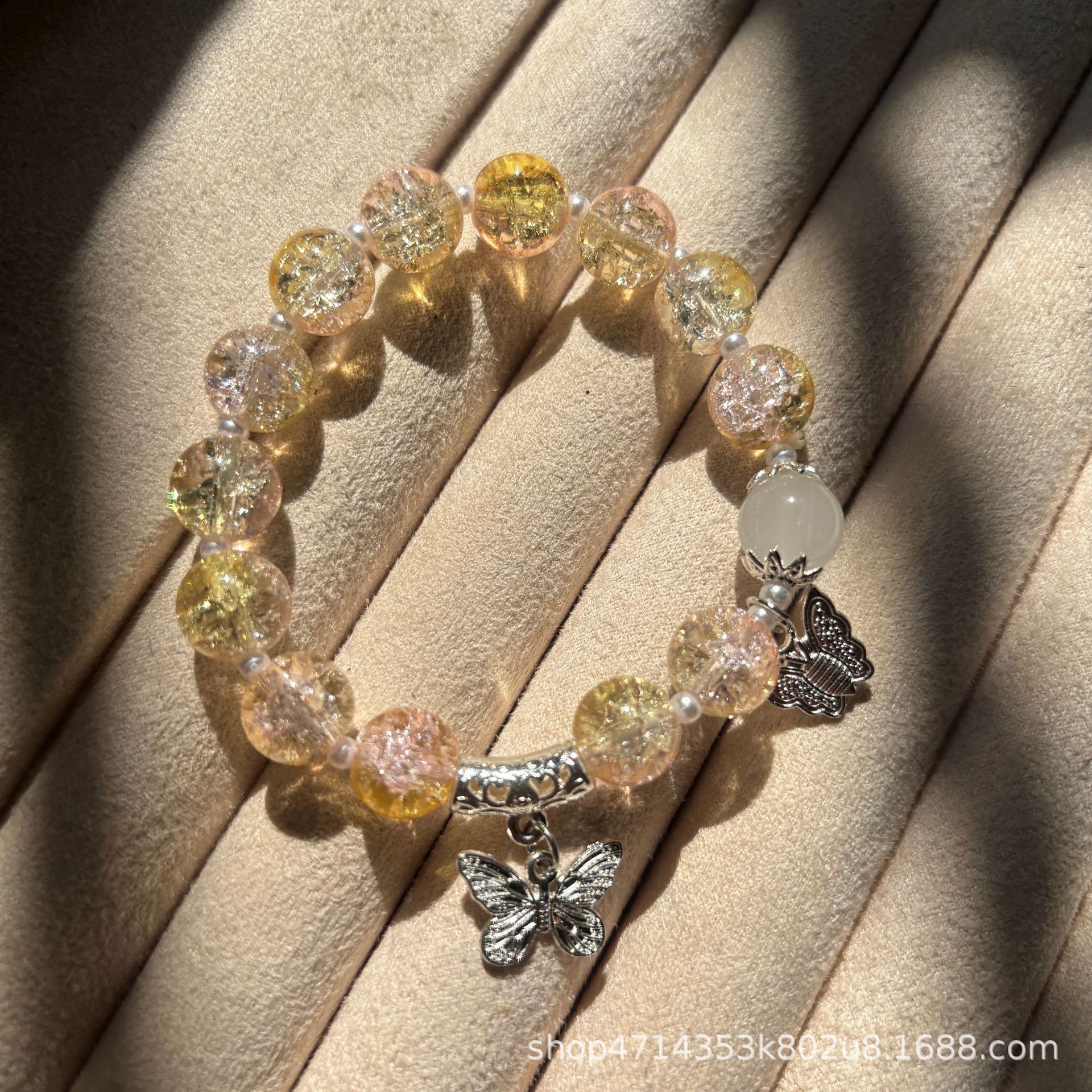 핑크와 옐로우 더블 나비 진주 팝 팔찌#SZ202용