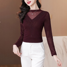 打底衫网纱烫钻女2025秋冬季新款气质洋气妈妈装显瘦长袖上衣女