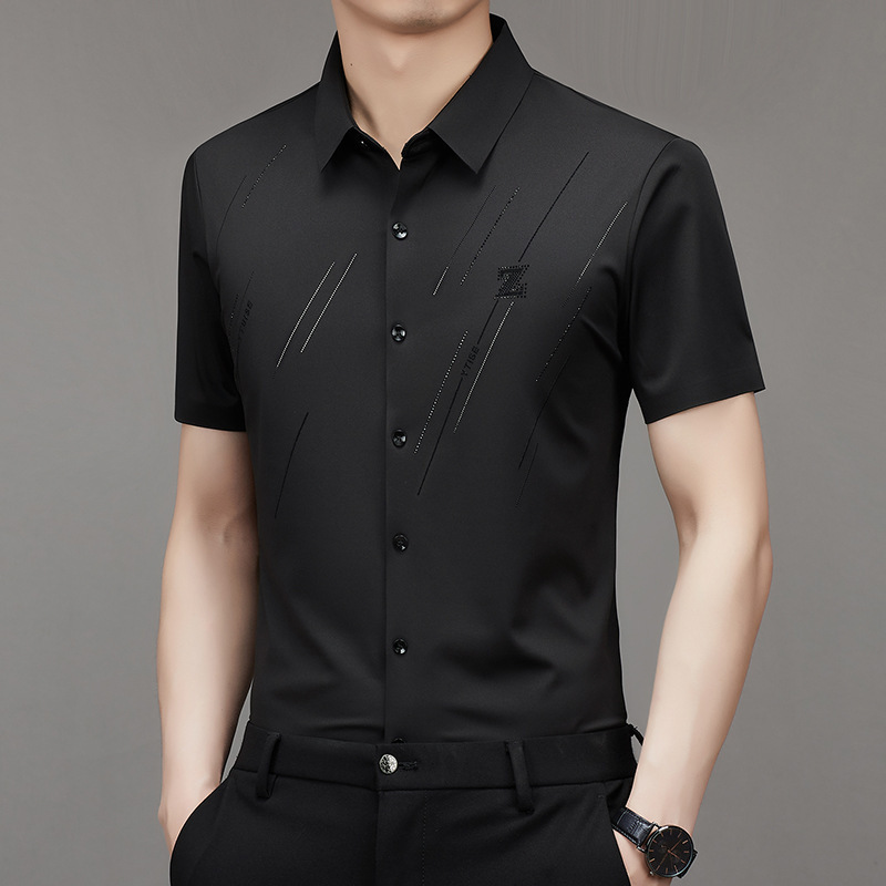 Ice Silk Short-sleeved Shirt Men's Summer Business Casual High-grade Anti-wrinkle Non-ironing Non-marking Shirt Half-sleeved Top