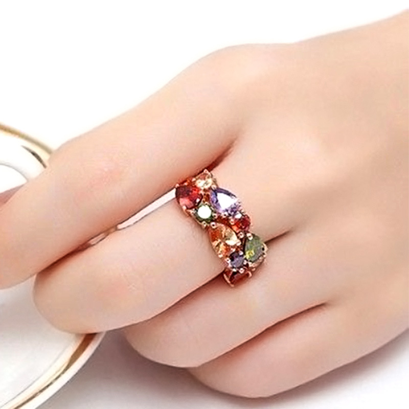 Cao Shi's Zircon New Mona Lisa Style Diamond Jewelry Ring, Japan, South Korea Colorful Ring_voghion.com