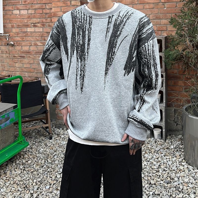 [Big Sale] Tie-Dye Sweatshirt for Men in Spring and Autum, Niche Design, American Round Neck, Loose Pure Cotton, Contrasting Color, Long Sleeves