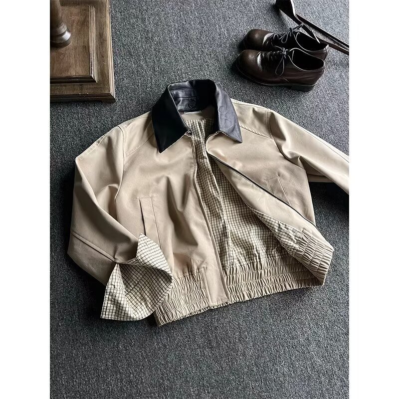 American-Style Flight Jacket for Men, Autumn Cleanfit Short Silhouette Jacket, Stylish Turn-Down Collar Baseball Jacket, Couple Trend American-Style Flight Jacket for Men, Autumn Cleanfit Short Silhouette Jacket, Stylish Turn-Down Collar Baseball Jacket, Couple Trend