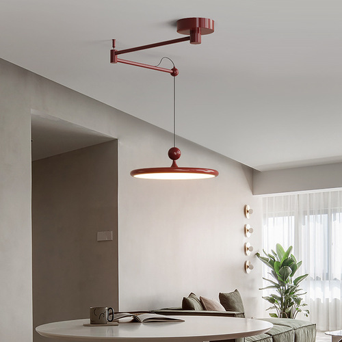 Displaceable Restaurant Lighting, French Cream Style Dining Table, Modern Minimalist Bauhaus Creative Swivel Arm Retro UFO Pendant Lamp