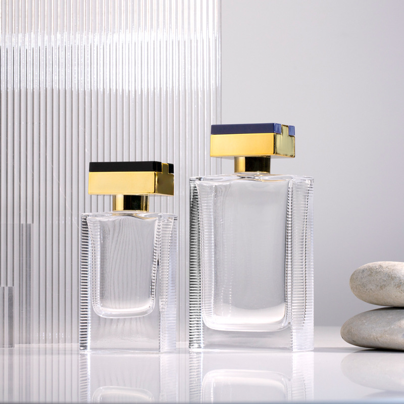 批发现货香水瓶35ml喷雾瓶100ml玻璃瓶扁方形侧面花纹瓶新款空瓶