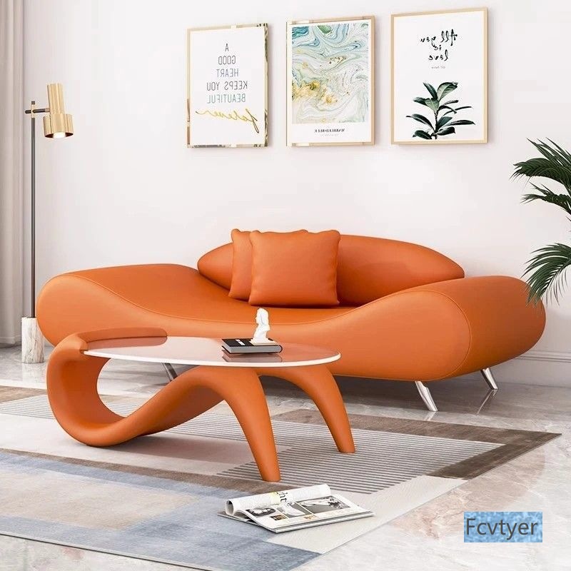 Nordic Minimalist Rental House Luxury Art Leather Salon No-Wash Small Apartment Sofa Living Room Single Double Three