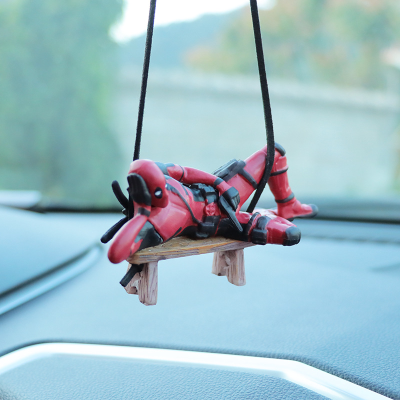 Cartoon Deadpool Car Rearview Mirror Car Pendant Reading Book Little Naughty Car Accessories Car Pendant Interior Decoration