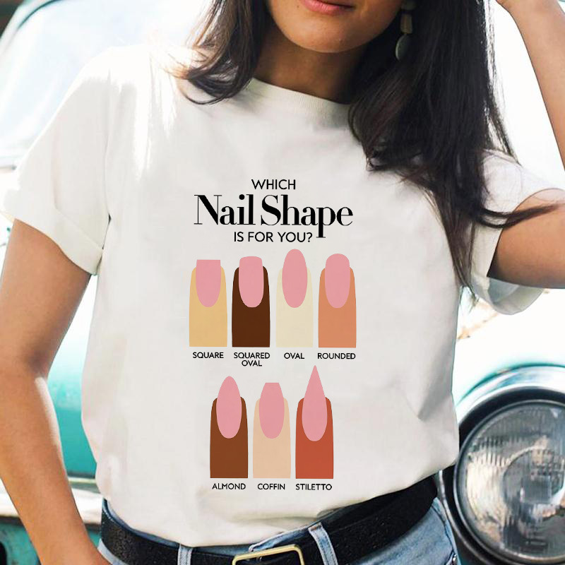 T-Shirt 2022 Simple Fashion Nail Polish Teenager Summer T-Shirt Girls Short-sleeved Large Version Loose T-shirt for Women