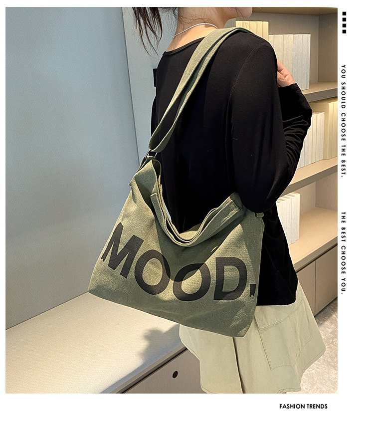 Canvas bag, large-capacity crossbody, ins Korean version student tote bag, single-shoulder girls' tutorial bag, hand-held shopping bag Item Picture