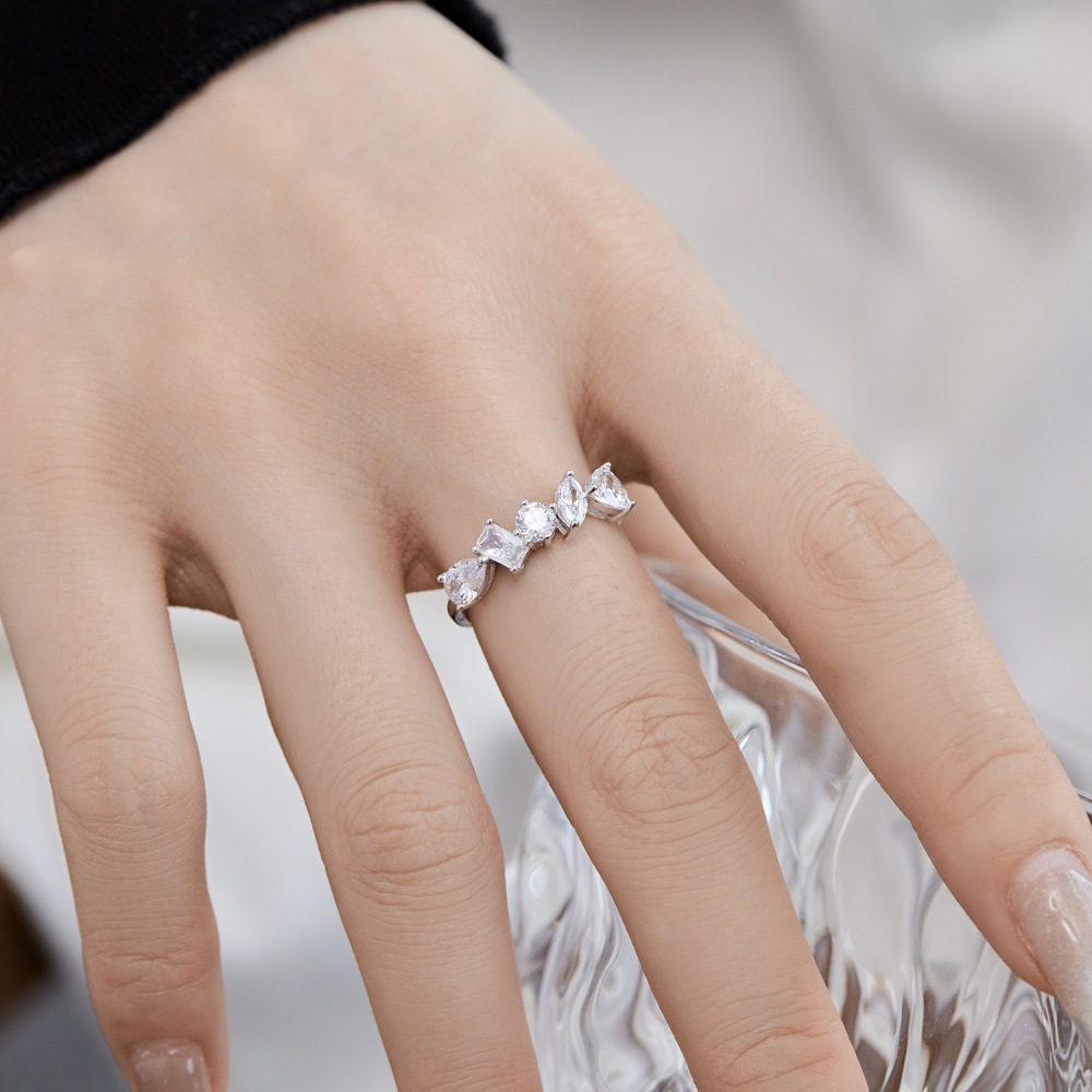 6g Weight Zircon Inlay Material Rings Classification 5, 9, Adjustable Ring Size 1 Piece Quantity Holiday, Daily Occasion 925 Sterling Silver Material Geometric Pattern Women's Gender Plating, Inlay Design Basic, Modern Style, Classic Style Style 925 Sterling Silver Zircon Geometric Rings 20