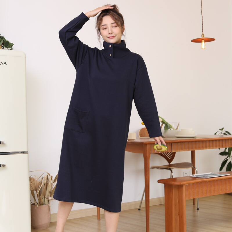 Autumn and Winter Thickened Pajamas for Women That Can Be Worn Outside, Sweatshirts, Long Skirts, High Collars, Casual Warm Robes, Nightgowns, Wholesale Dropshipping