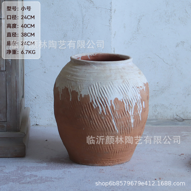 Botella de cerámica gruesa de tierra gran vaso de estómago de cerámica silenciosa decoración paisajística de alojamiento residencial botella de cerámica china decoración Zen retro