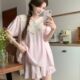 South Korea Ins Women's New Sweet Court Style Bow Short Sleeve Trousers Lace Edge Home Clothes Pajamas suit