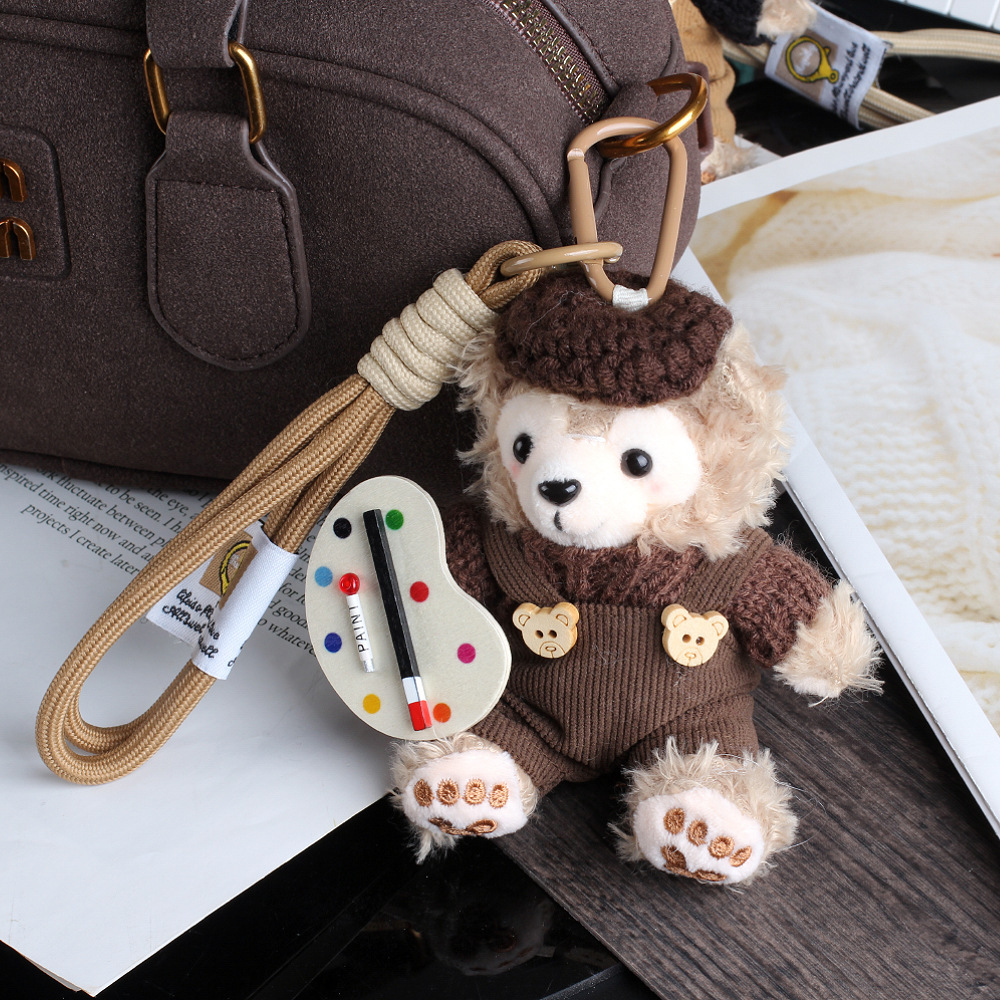 Lindo pintor oso llavero pequeño bolso colgante muñeca de felpa coche hecho a mano oso colgante regalo de novia