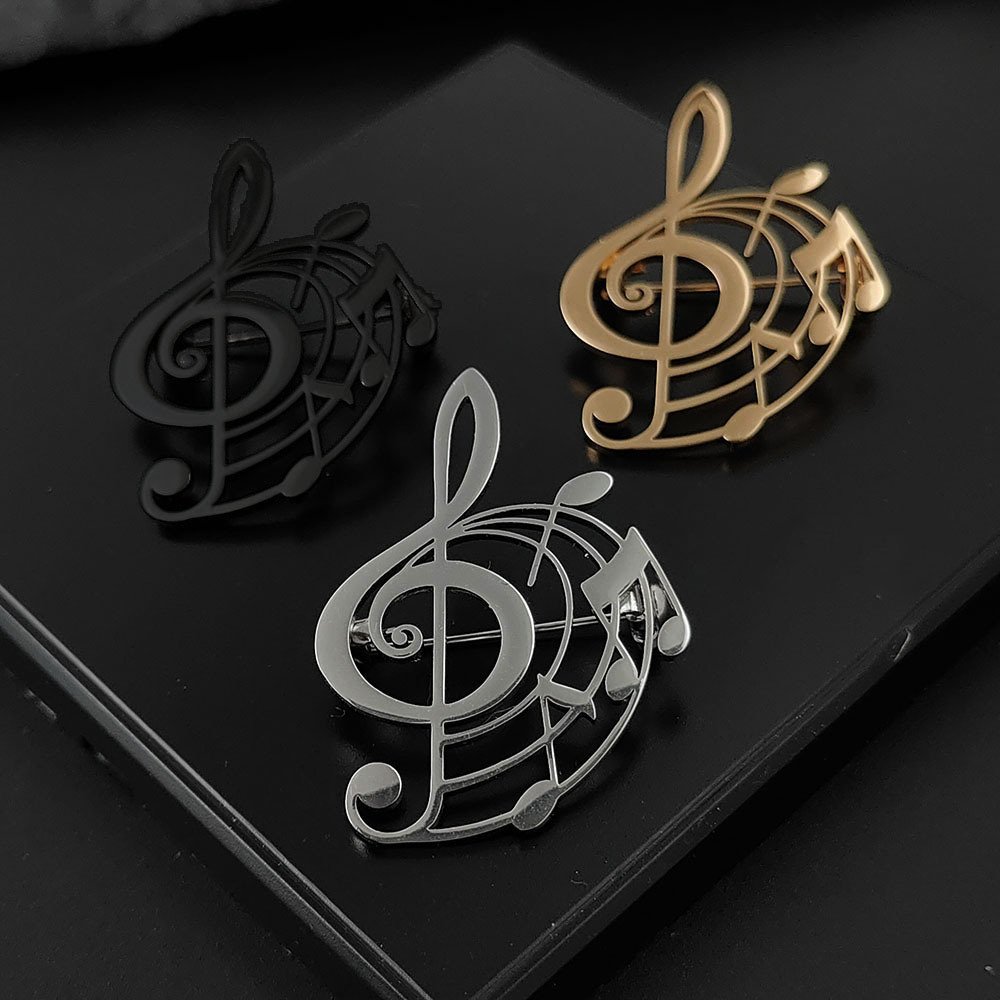 Artistic European and American Style Fashion Music Pendant Stainless Steel Brooch Jewelry Men's and Women's Suit Shirt Jewelry Ready for Cross-Border