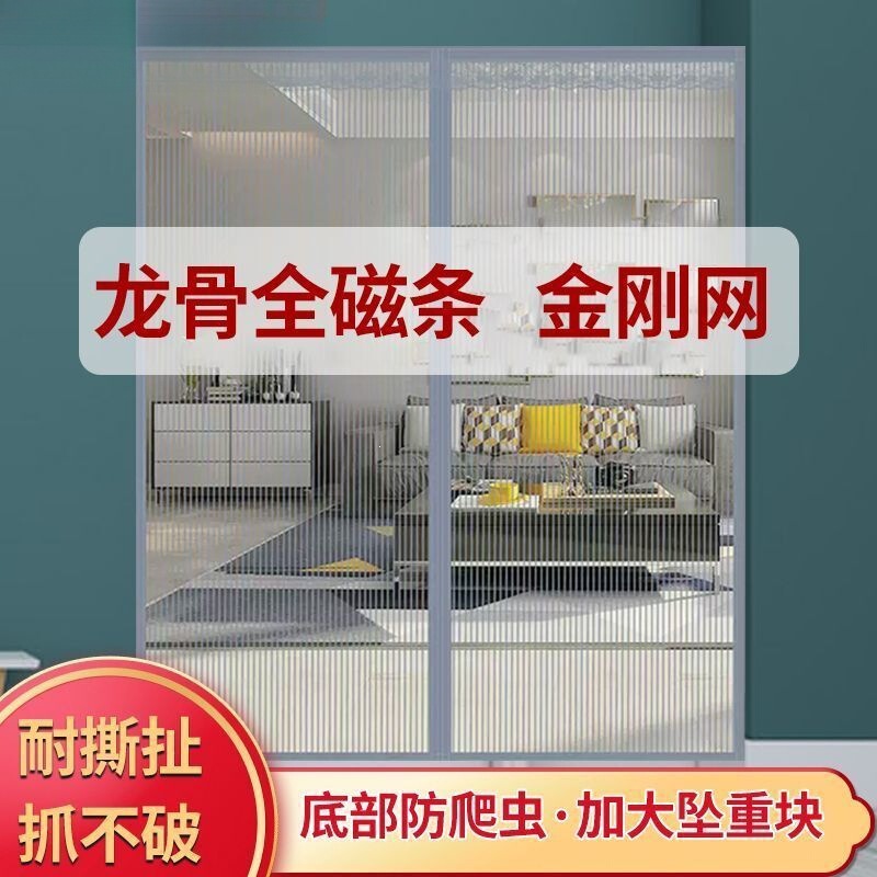 New Diamond Mesh Four-Sided Widened Spine-Type Magnetic Strip No-Punch Rural Household Summer Mosquito-Proof Thick Door Curtain