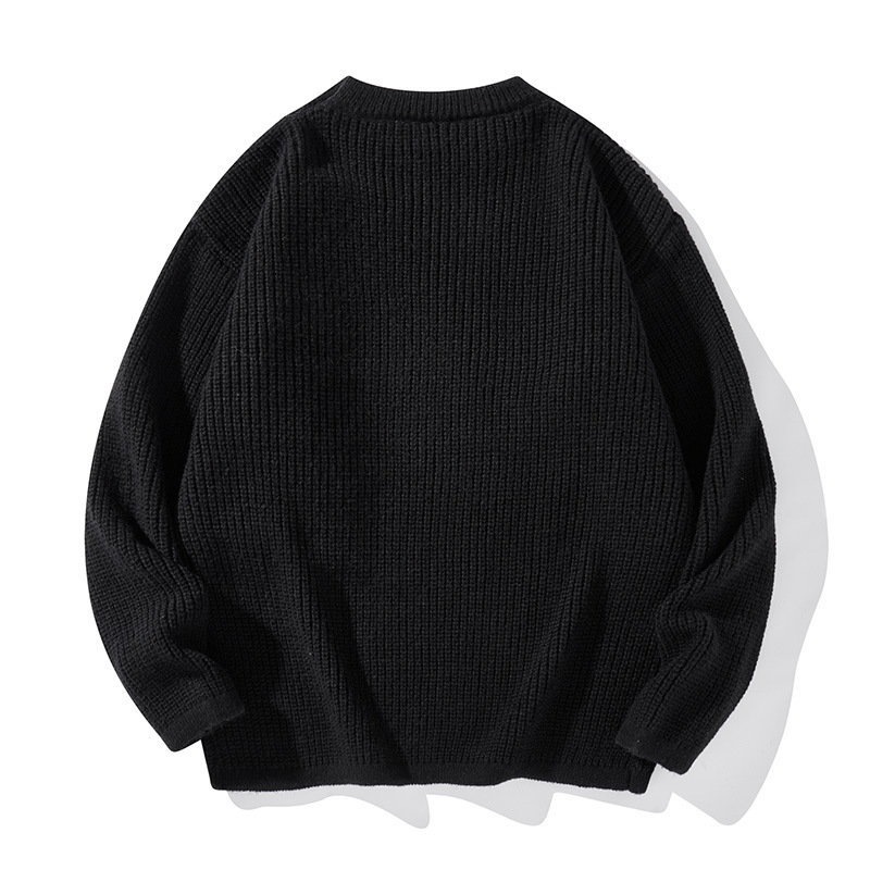 Men's Casual Knit Sweater Loose Fit Round Neck Long Sleeve Pullover Soft Polyester Blend, Minimalist Solid Color For Autumn Winter (Black, Beige)_voghion.com