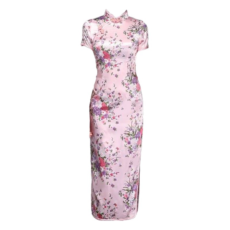 Cheongsam long plus size fashion short sleeve cheongsam dress catwalk show daily dress elegant exquisite retro