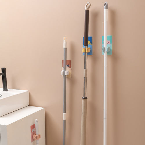 Household cartoon bear wall-mounted mop clip bathroom traceless powerful hanger bathroom punch-free storage mop rack