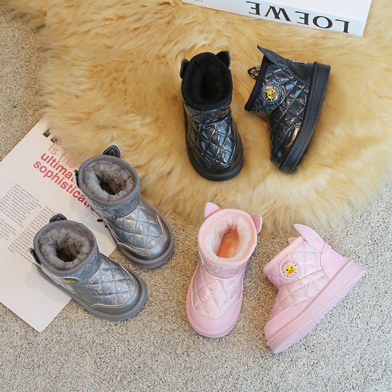 Children's Snow Boots Winter New Boys' Waterproof Thickeneded Baby Cotton Shoes Soft Sole Girls' Fleece-Lined Warm Kidsren's Cotton Boots
