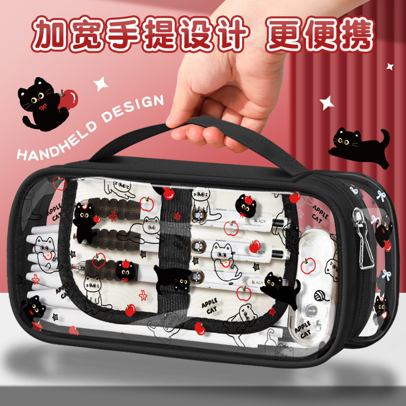 Nueva bolsa de lápices de gato de manzana de perro garabateado, linda impresión de mascotas, forro grueso de gran capacidad, papelería de fiesta de estudiantes al por mayor