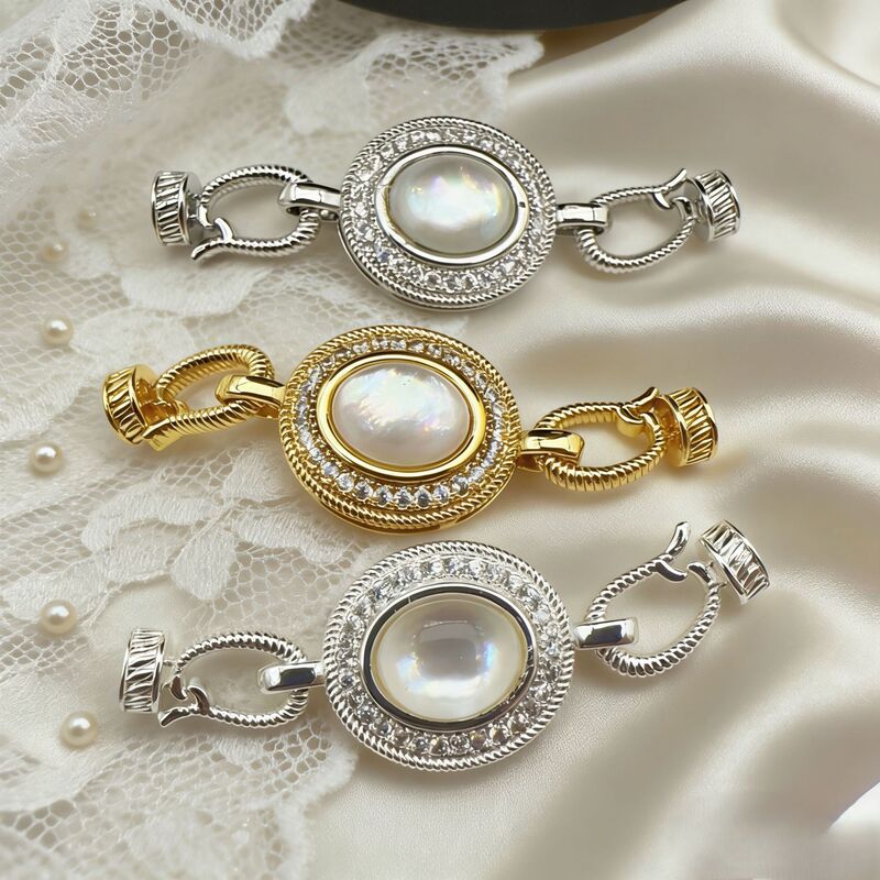 18K Real Gold Electroplated DIY Mother-Of-Pearl Jewelry Necklace Pearl Clasp Sweater Chain Double Clasp Button Pattern Connecting Necklace Clasp 18K Real Gold Electroplated DIY Mother-Of-Pearl Jewelry Necklace Pearl Clasp Sweater Chain Double Clasp Button Pattern Connecting Necklace Clasp