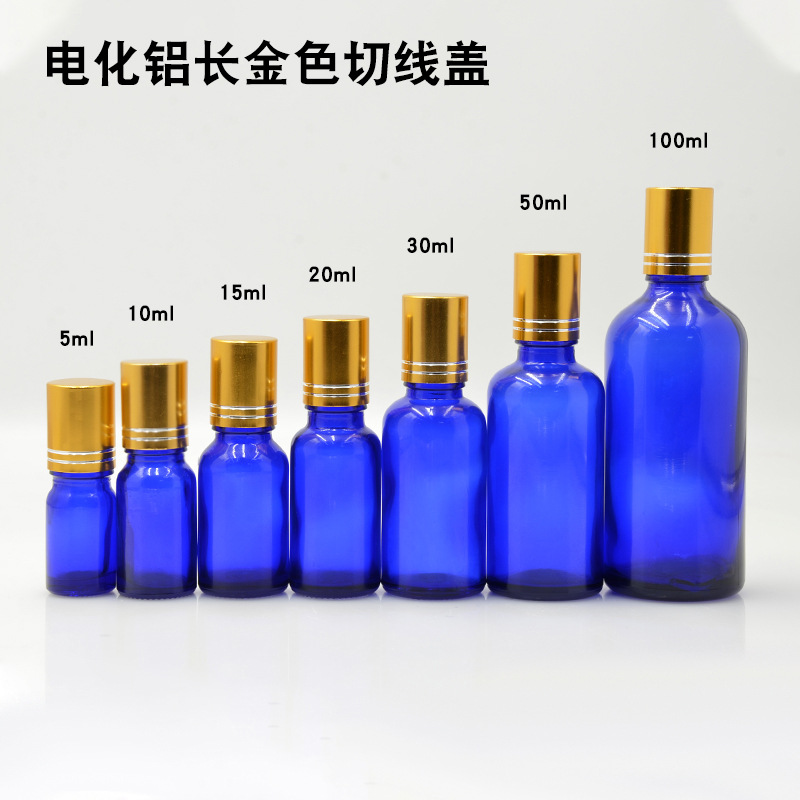 Botella vidrio azul 5 a 100ml con cuentagotas para aceites